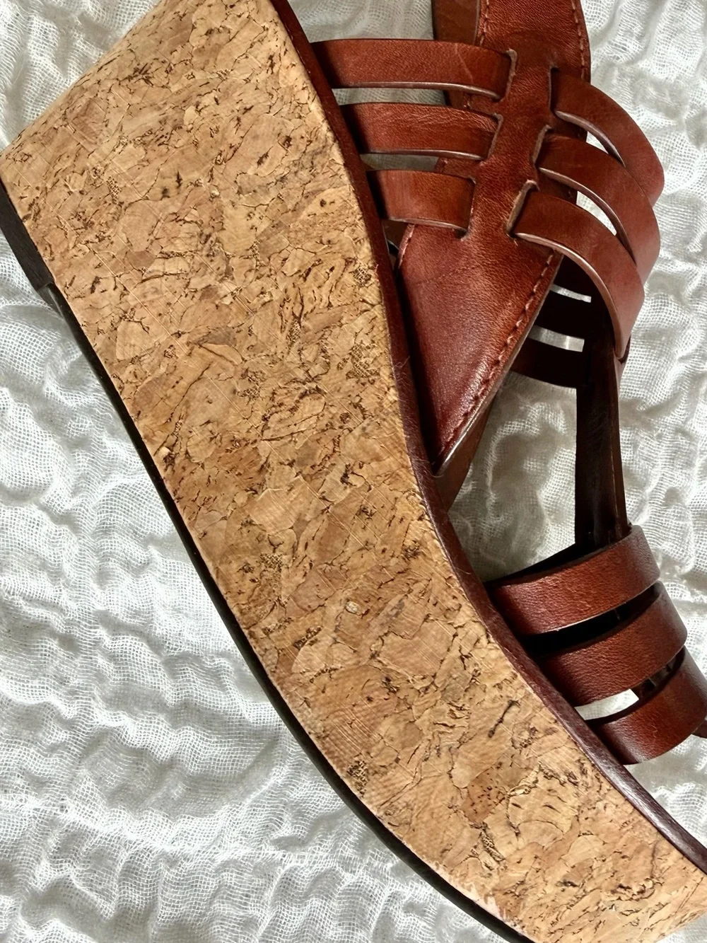 Tory Burch Leather Ace Cork Wedge Sandal Size 8